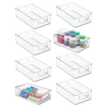 Load image into Gallery viewer, Shop for mdesign stackable plastic storage organizer container bin with handles for bathroom holds vitamins pills supplements essential oils medical supplies first aid supplies 3 high 8 pack clear