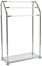 Load image into Gallery viewer, Featured organize it all 3 bar bathroom towel drying rack holder with shelf chrome