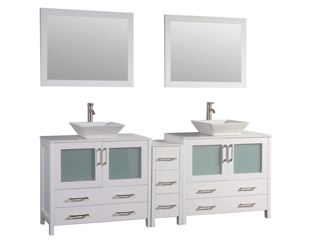 Get vanity art 84 inch bathroom vanity set double ceramic sink top with 2 free mirrors 7 drawers 2 large folding door drawers perfect bathroom organizer white va3136 84w