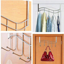 Load image into Gallery viewer, Discover the over the door hanger for kitchen tools heavy duty wall storage organizer racks with 5 hooks metal hanging bathroom jewelry closet holder backpack space saver for towel coat jacket robes chrome