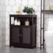 Load image into Gallery viewer, Budget vasagle bathroom storage floor cabinet free standing cabinet with double shutter door and adjustable shelf brown ubbc40br