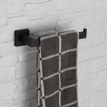Load image into Gallery viewer, Products luckin towel bar set black modern bathroom accessories set matte black bath towel rack set with toilet paper holder 4 pcs