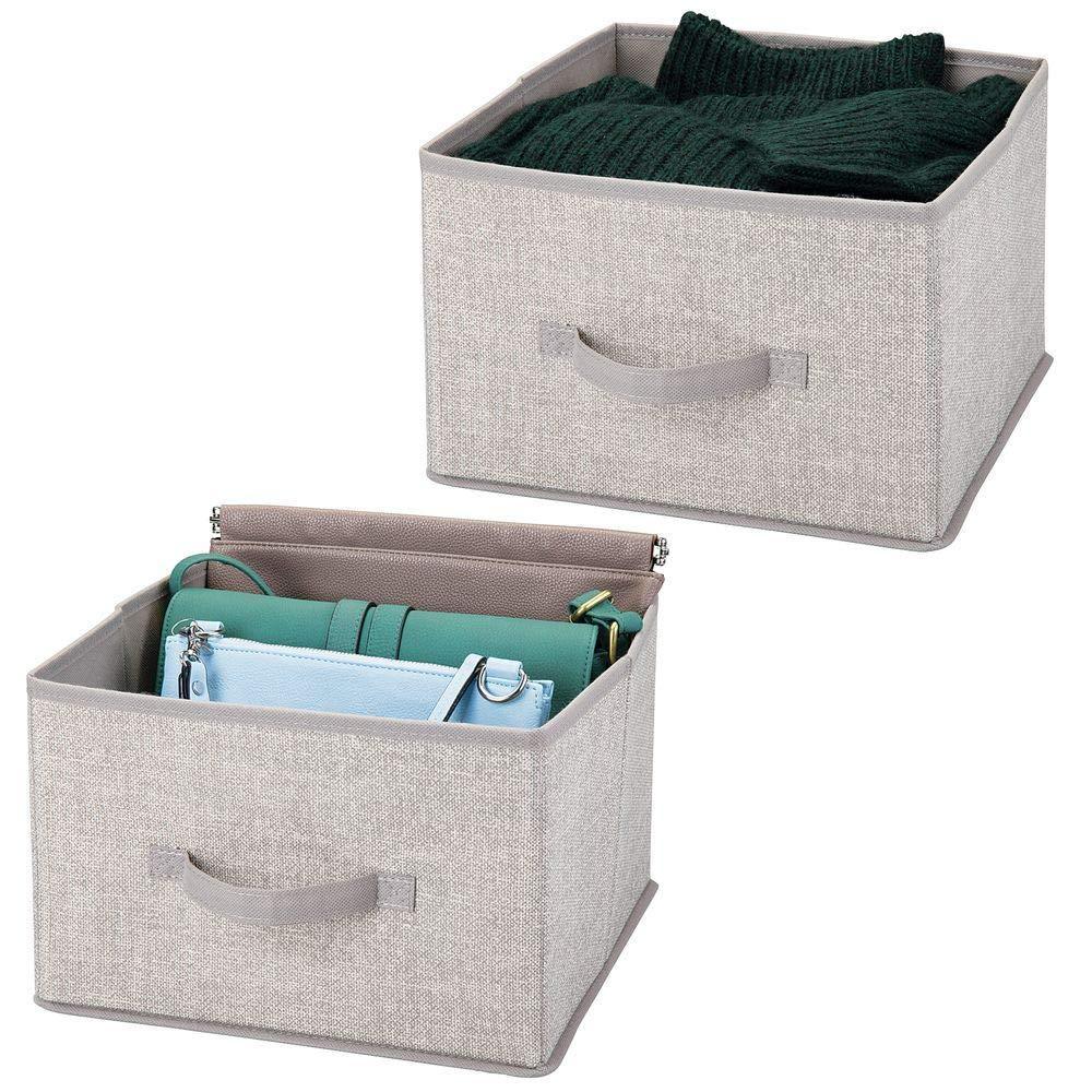 Results mdesign soft fabric closet storage organizer holder cube bin box open top front handle for closet bedroom bathroom entryway office textured print 2 pack linen tan