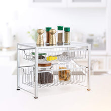 Load image into Gallery viewer, On amazon bextsware under sink cabinet organizer with 2 tier wire grid sliding drawer multi function stackable mesh storage organizer for kitchen counter desktop bathroomchrome