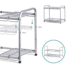 Load image into Gallery viewer, Discover the bextsware under sink shelf organizer 2 tier storage rack with flexible expandable 15 to 27 inches for kitchen bathroom cabinet