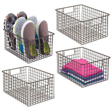 Load image into Gallery viewer, Explore mdesign farmhouse vintage metal wire storage basket bin with handles for organizing closets shelves and cabinets in bedrooms bathrooms entryways and hallways 4 pack bronze