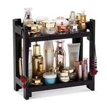 Load image into Gallery viewer, Buy now gobam cosmetic organizer multi function vanity makeup organizer holder for bathroom assemble easily no screws black bamboo