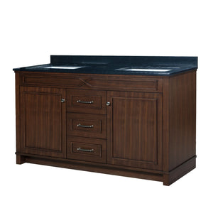 Organize with maykke abigail 60 bathroom vanity set in birch wood american walnut finish double brown cabinet with countertop backsplash in black granite and ceramic undermount sink in white ysa1376001