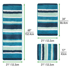 Load image into Gallery viewer, Budget mdesign soft microfiber polyester spa rugs for bathroom vanity tub shower water absorbent machine washable plush non slip rectangular accent rug mat striped design set of 3 sizes teal blue