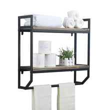 Load image into Gallery viewer, Discover the 2 tier metal industrial 23 6 bathroom shelves wall mounted rustic wall shelf over toilet towel rack with towel bar utility storage shelf rack floating shelves towel holder black brush silver