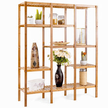 Load image into Gallery viewer, Featured autentico 5 tiers design multifunctional bamboo shelf storage organizer plant rack display stand solid construction waterproof moistureproof perfect for bathroom balcony kitchen indoor outdoor use