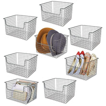 Load image into Gallery viewer, Purchase mdesign farmhouse decor metal storage organizer basket vintage grid style for organizing closets shelves cabinets in bedrooms bathrooms entryways hallways 12 wide 8 pack graphite gray