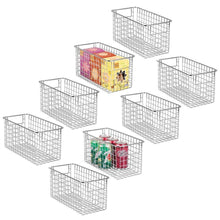Load image into Gallery viewer, Latest mdesign farmhouse decor metal wire food storage organizer bin basket with handles for kitchen cabinets pantry bathroom laundry room closets garage 12 x 6 x 6 8 pack chrome
