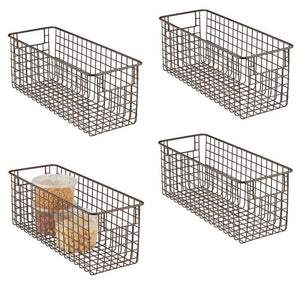 Budget mdesign farmhouse decor metal wire food storage organizer bin basket with handles for kitchen cabinets pantry bathroom laundry room closets garage 16 x 6 x 6 4 pack bronze