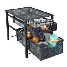 Load image into Gallery viewer, Products stackable 2 tier organizer baskets with mesh sliding drawers ideal cabinet countertop pantry under the sink and desktop organizer for bathroom kitchen office