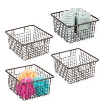 Load image into Gallery viewer, Save on mdesign farmhouse decor metal wire storage organizer bin basket with handles for bathroom cabinets shelves closets bedrooms laundry room garage 10 25 x 9 25 x 5 25 4 pack bronze