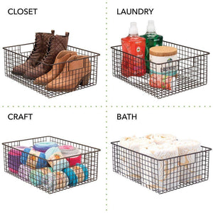 Featured mdesign farmhouse decor metal wire food organizer storage bin baskets with handles for kitchen cabinets pantry bathroom laundry room closets garage 4 pack bronze