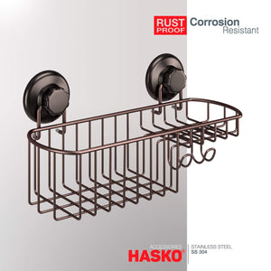 Explore hasko accessories powerful vacuum suction cup shower caddy basket for shampoo combo organizer basket with soap holder and hooks stainless steel holder for bathroom storage bronze