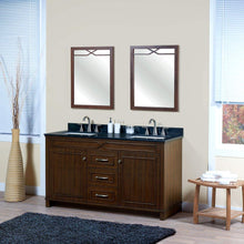 Load image into Gallery viewer, Kitchen maykke abigail 60 bathroom vanity set in birch wood american walnut finish double brown cabinet with countertop backsplash in black granite and ceramic undermount sink in white ysa1376001