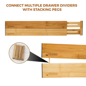 Top rated bamboo adjustable drawer divider organizers spring loaded stackable perfect for kitchen utensils silverware knife drawer dividers desk bathroom and dresser drawer organization 6 pack