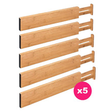 Load image into Gallery viewer, On amazon rapturous bamboo drawer dividers pack of 5 expandable drawer organizers with anti scratch foam edges adjustable drawer organization separators for kitchen bedroom baby drawer bathroom desk